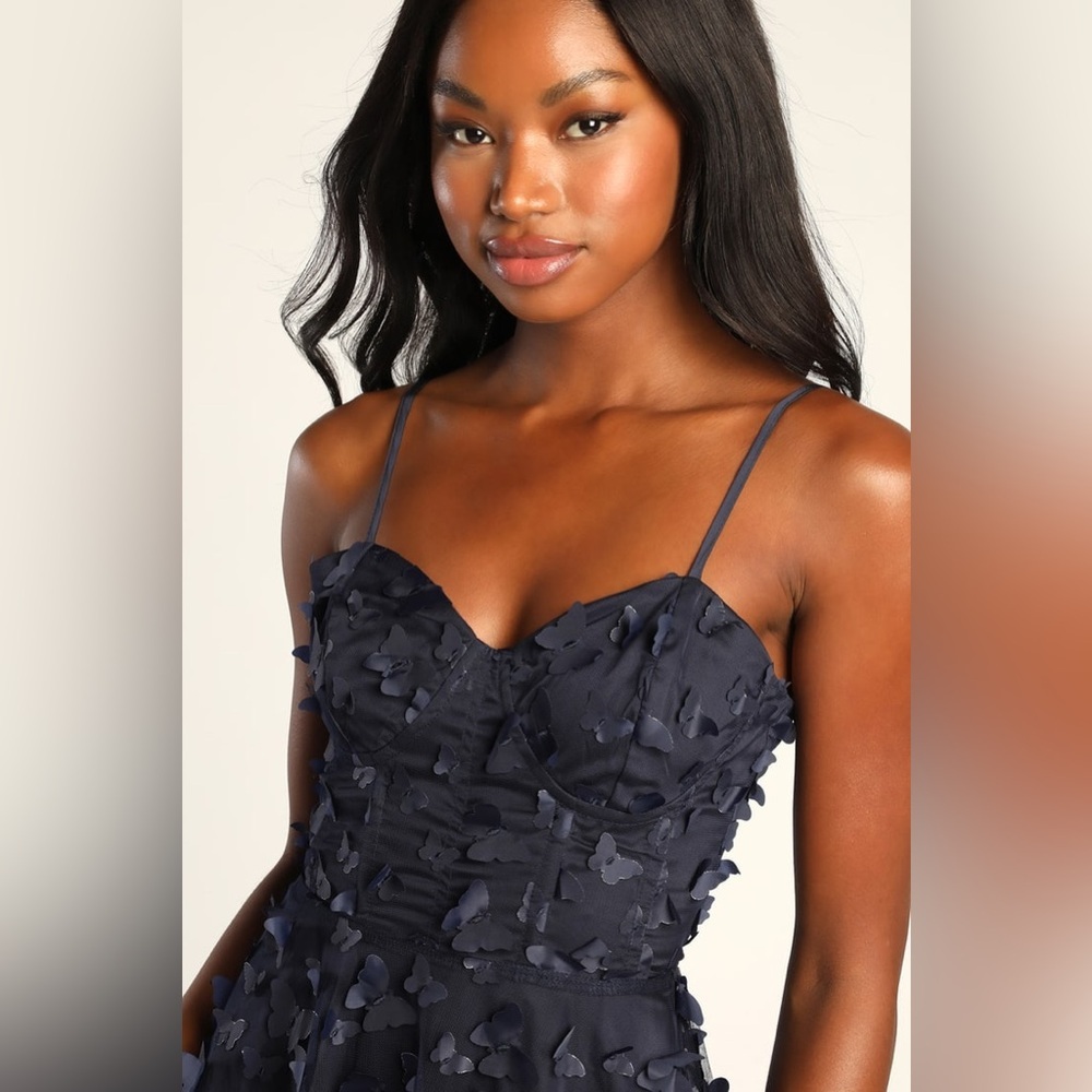 Lulu's Navy Midi Dress - Picture 3 of 7